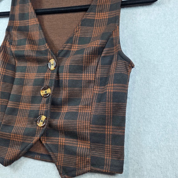 Liz & Sara Womens Brown Black Plaid Button Up Cropped Vest Waistcoat Size S - Picture 3 of 6